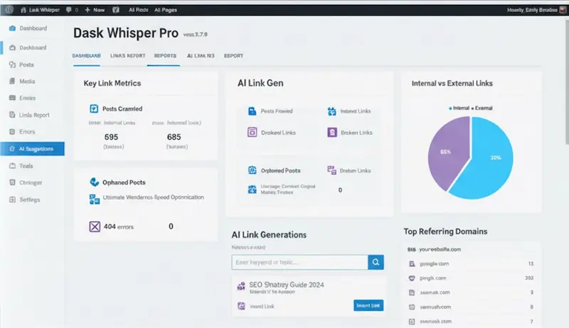Link Whisper plugin interface showing internal linking suggestions