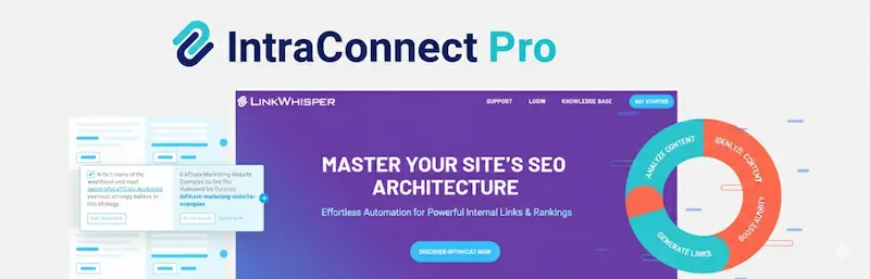 Link Whisper plugin logo and dashboard with AI link suggestions
